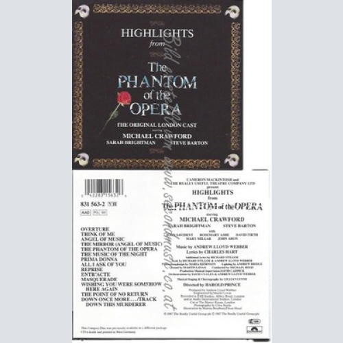 CD--VARIOUS, MUSICAL --HIGHLIGHTS FROM THE PHANTOM OF THE OPERA -ORIG. LONDON CA