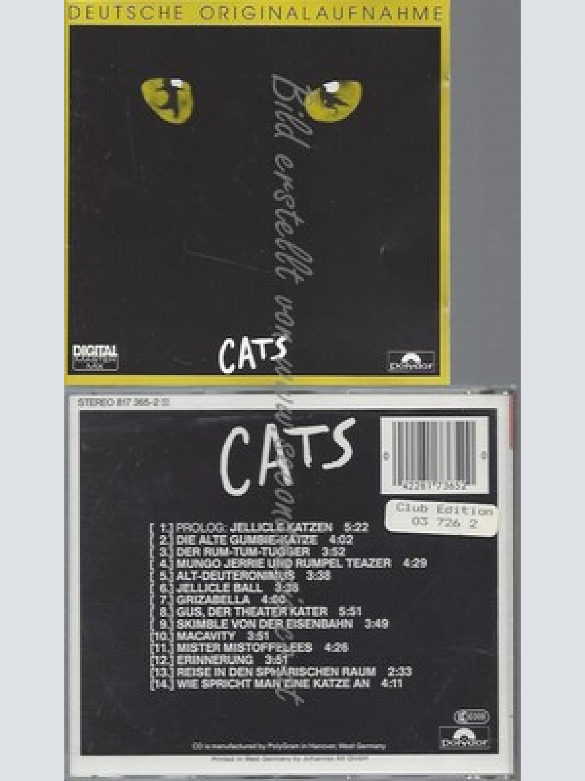 CD--MUSICAL, WIEN UND ANDREW LLOYD WEBBER -- CATS----DEUTSCHE ORIGINALAUFNAHME-