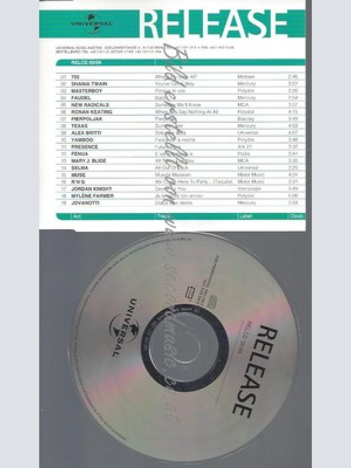 CD--PROMO--UNIVERSAL RELEASE--TEXAS--JOVANOTTI--MUSE-BLIGE-SHANIA TWAIN--VARIOUS