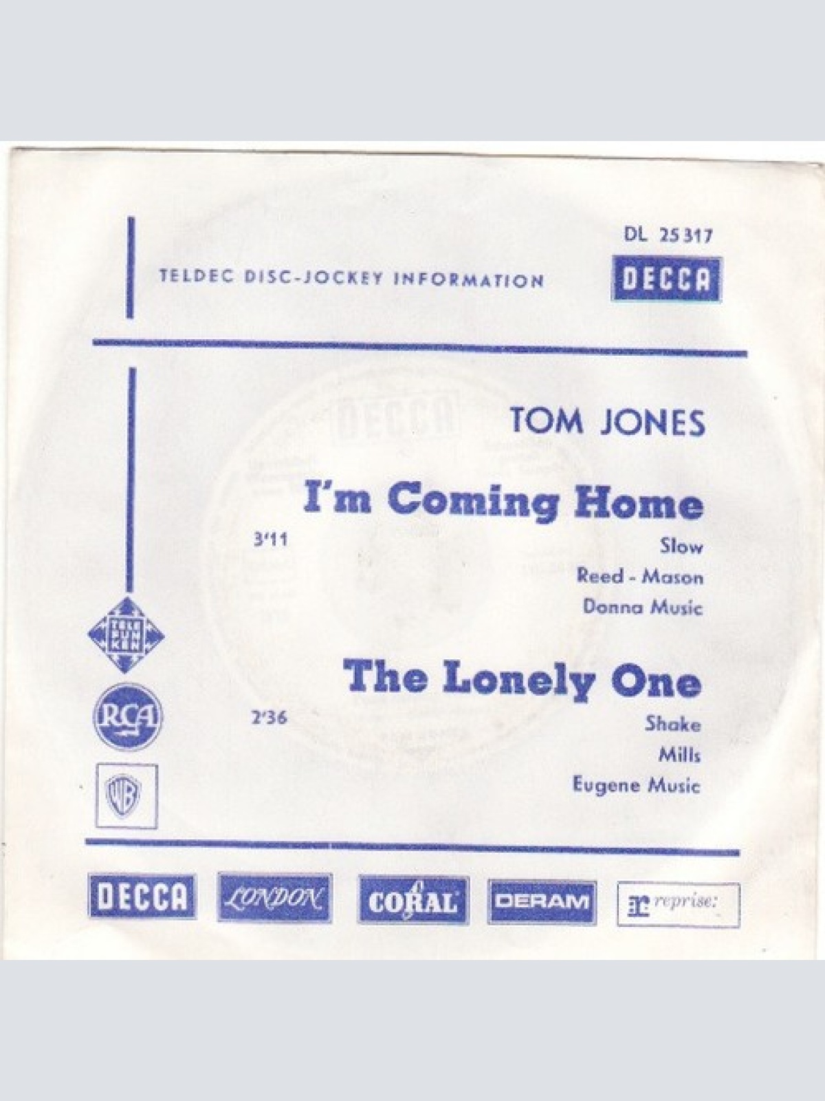 7", Single, Promo Tom Jones - I'm Coming Home