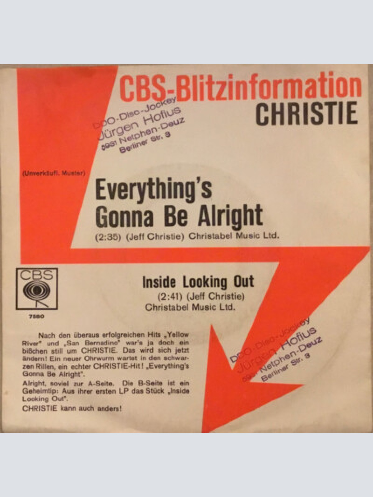 7", Single, Promo Christie - Everything's Gonna Be Alright