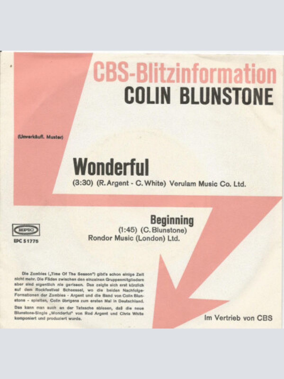 7", Single, Promo Colin Blunstone - Wonderful