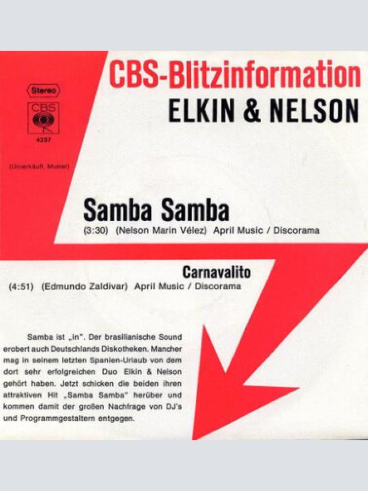 7", Single, Promo Elkin & Nelson - Samba Samba