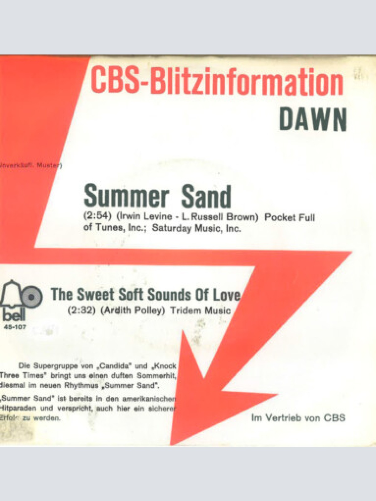 7", Single, Promo Dawn (5) - Summer Sand / The Sweet Soft Sounds Of Love