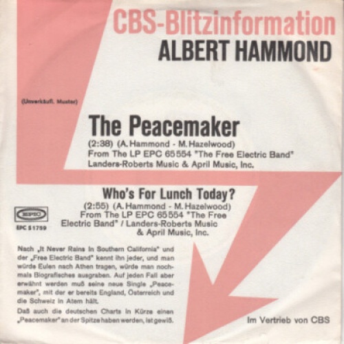 7", Single, Promo Albert Hammond - The Peacemaker