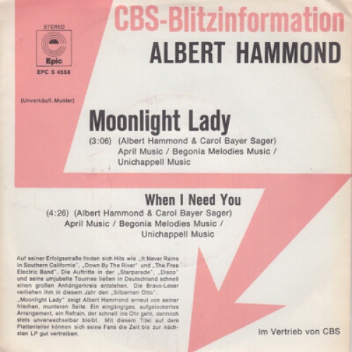 7", Single, Promo Albert Hammond - Moonlight Lady