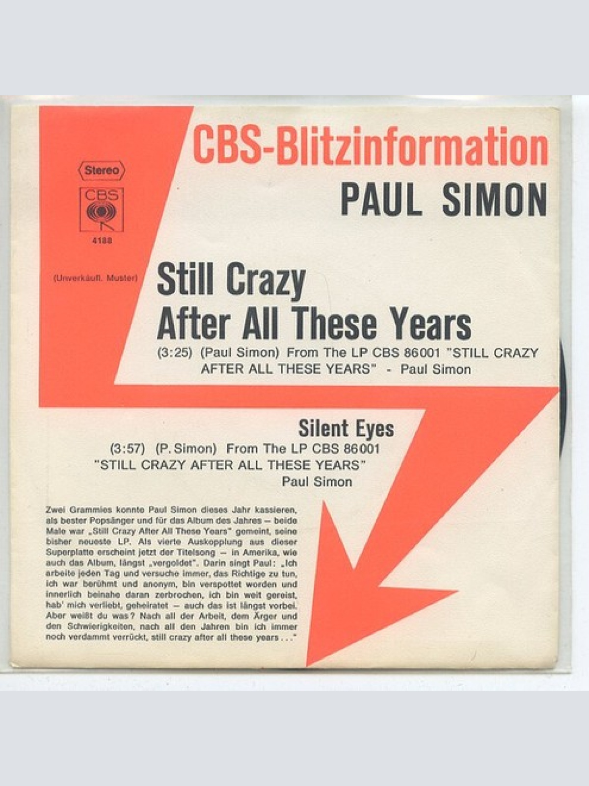 7", Promo Paul Simon - Still Crazy After All These Years