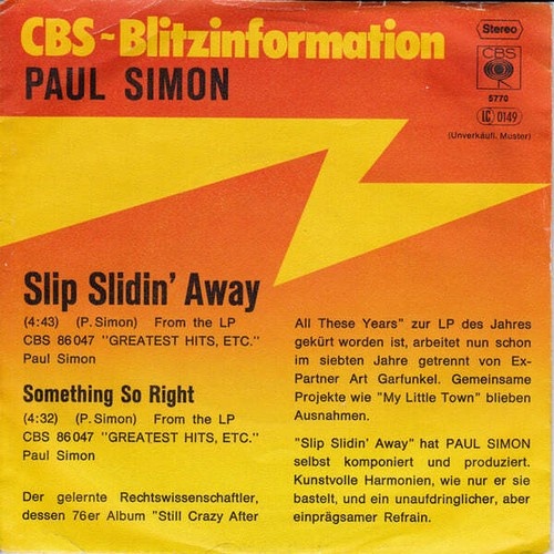 7", Single, Promo Paul Simon - Slip Slidin' Away