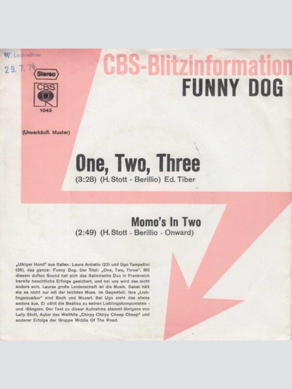 7", Single, Promo Funny Dog - One, Two, Three / Momo's In Two