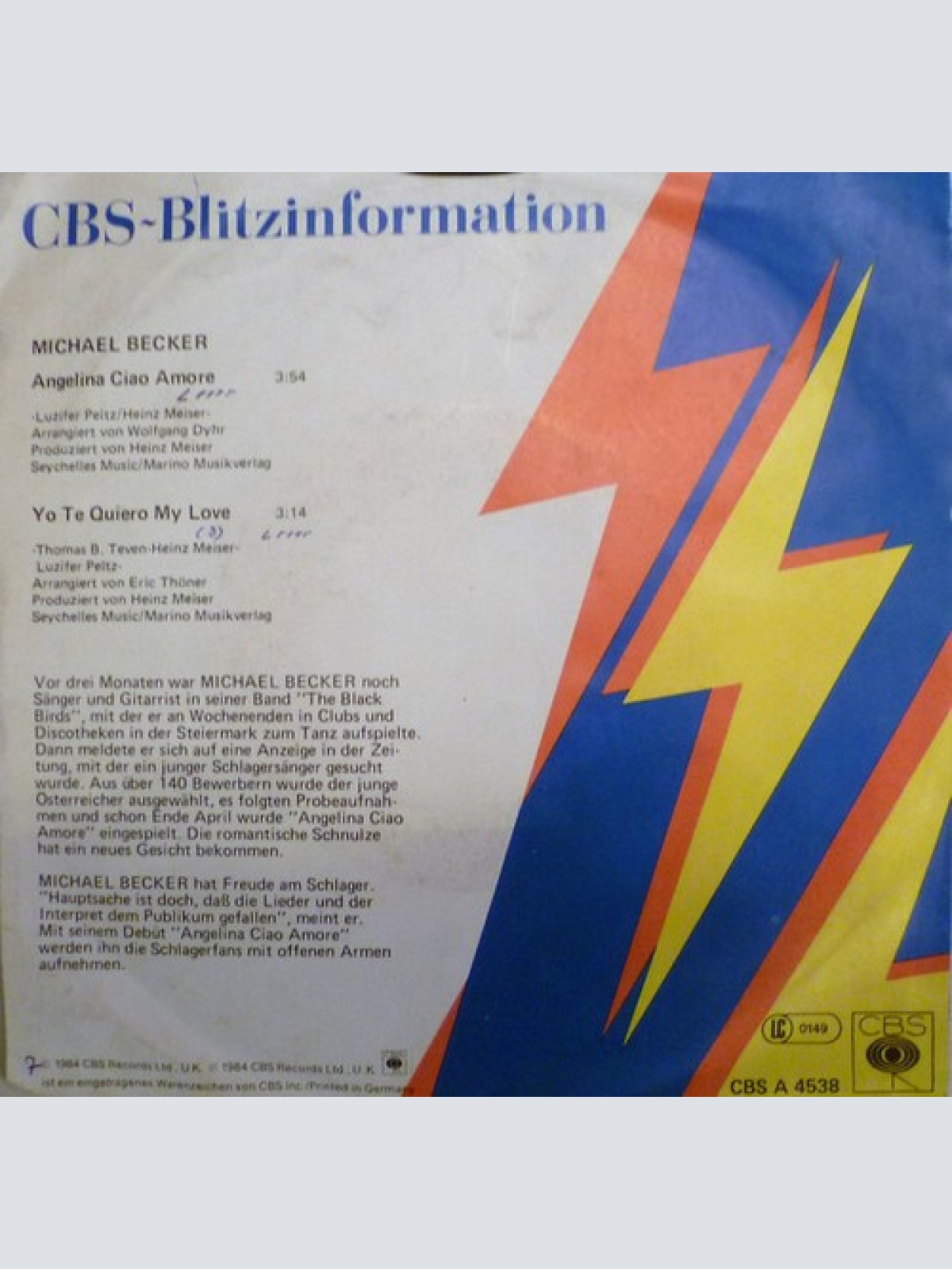 7", Single, Promo Michael Becker - Angelina Ciao Amore