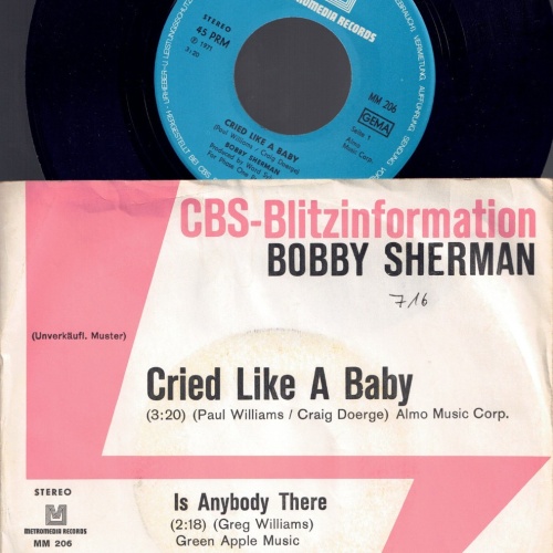 7" Bobby Sherman Cried like a Baby   Promo