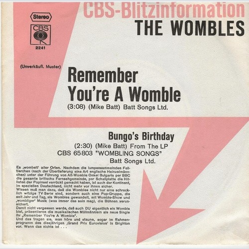 7", Single, Promo The Wombles -  Remember You're A Womble