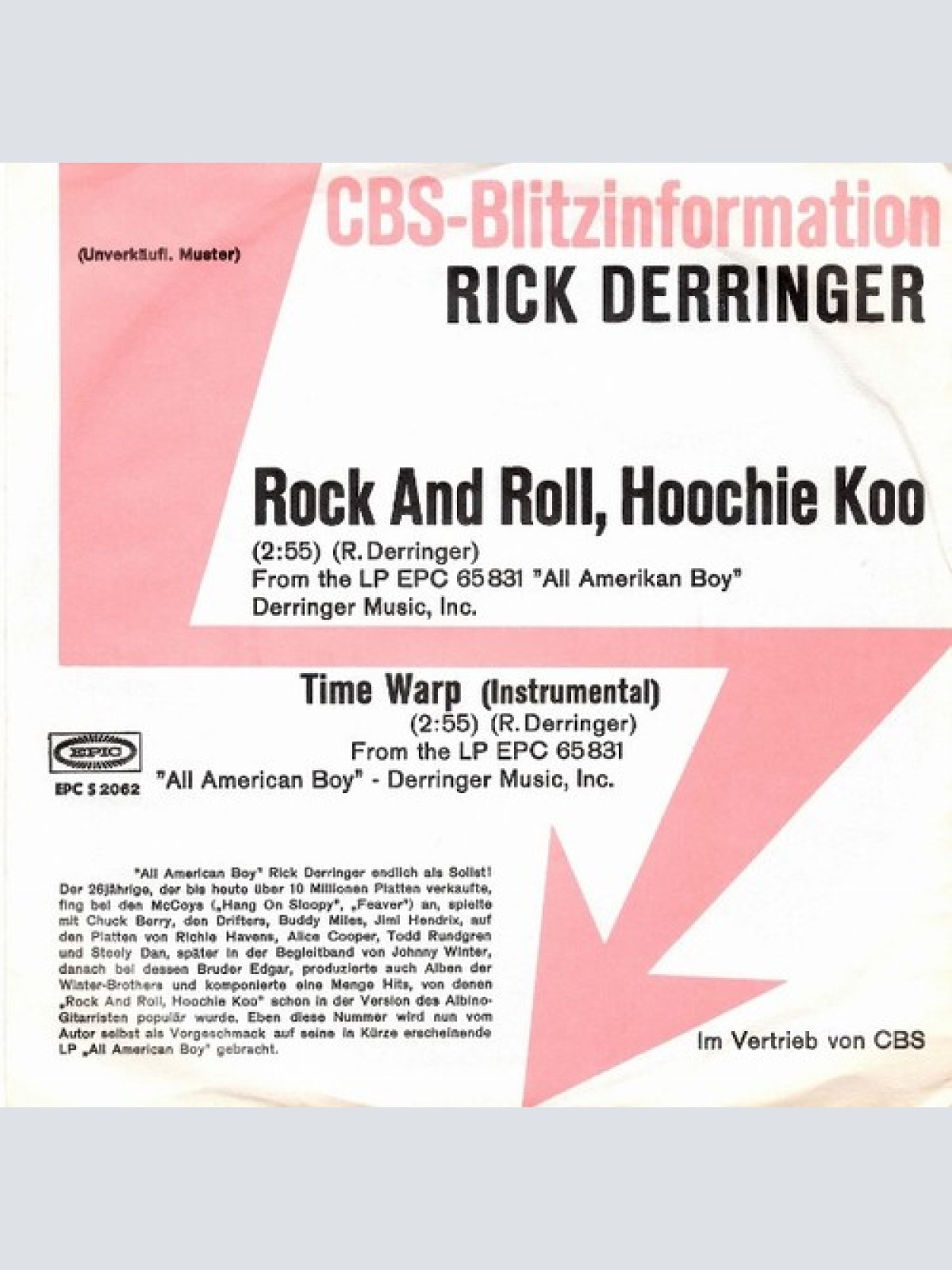 7", Single, Promo Rick Derringer - Rock And Roll, Hoochie Koo