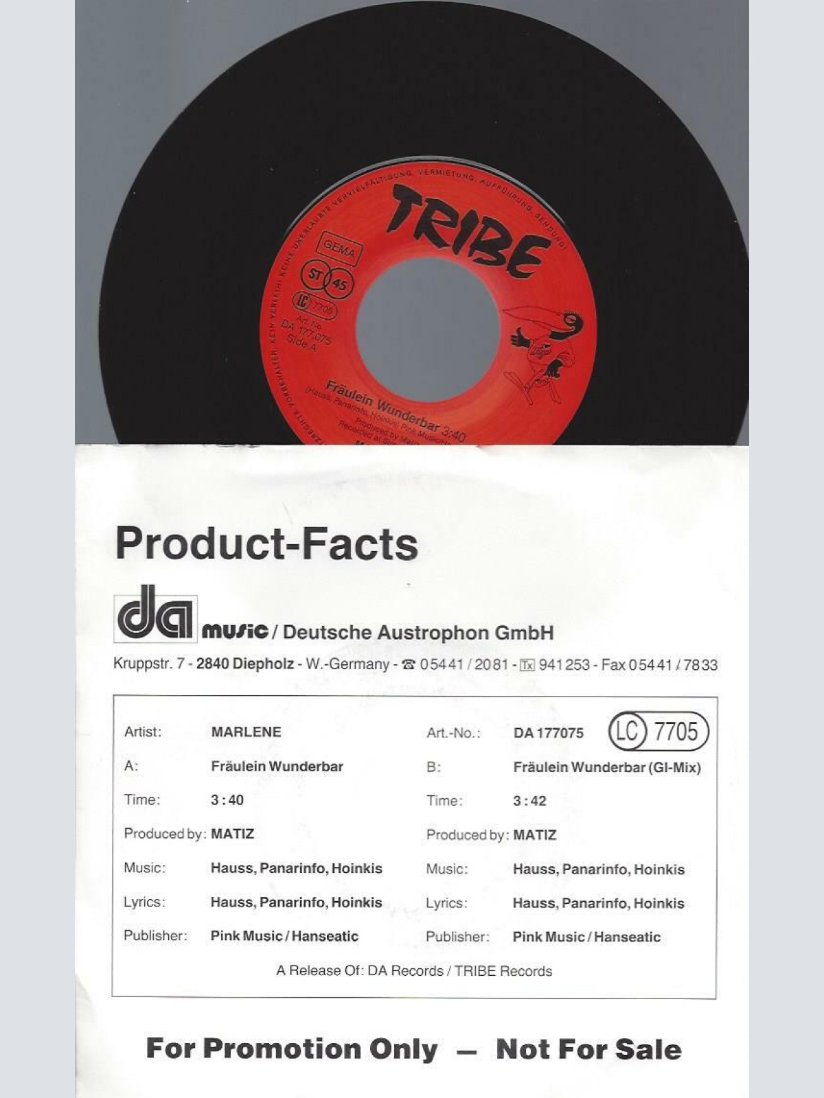 7" Marlene  – Fräulein Wunderbar / Promo