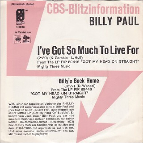 7", Single, Promo Billy Paul - I've Got So Much To Live For