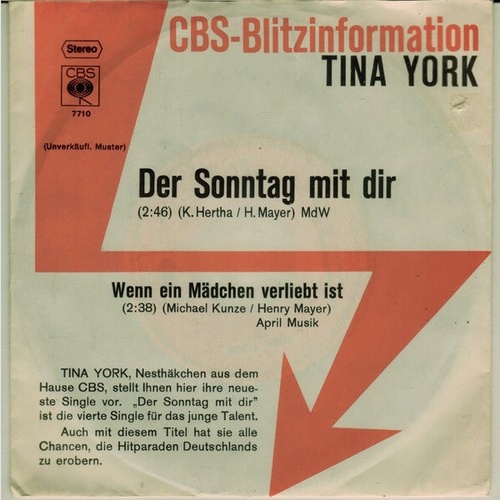 7", Single, Promo Tina York - Der Sonntag Mit Dir