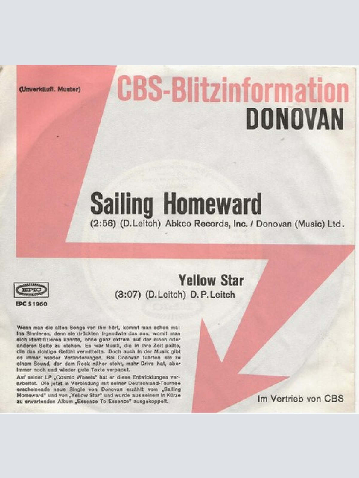 7", Promo Donovan - Sailing Homeward