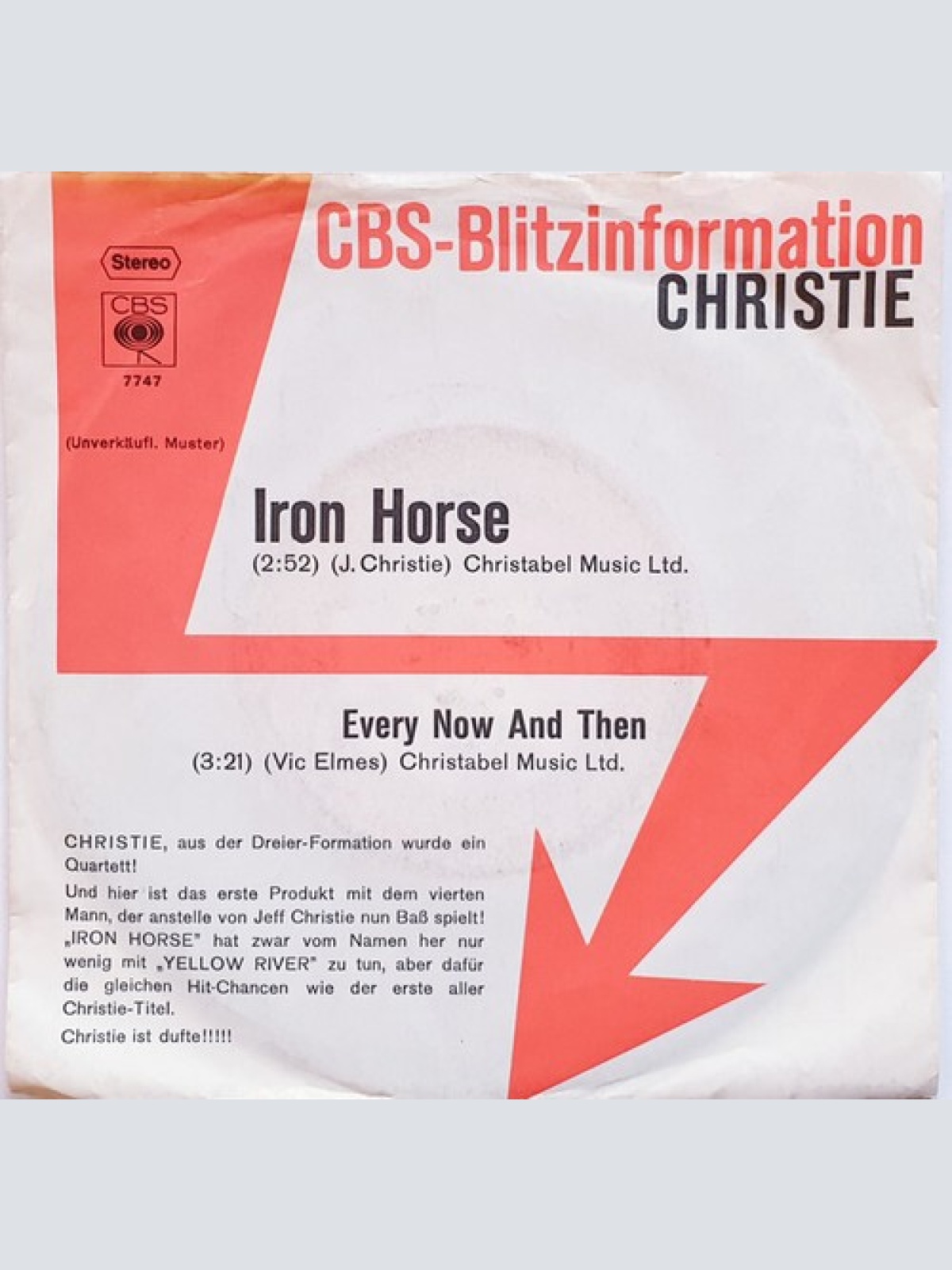 7", Single, Promo Christie - Iron Horse