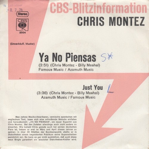 7", Single, Promo Chris Montez - Ya No Piensas