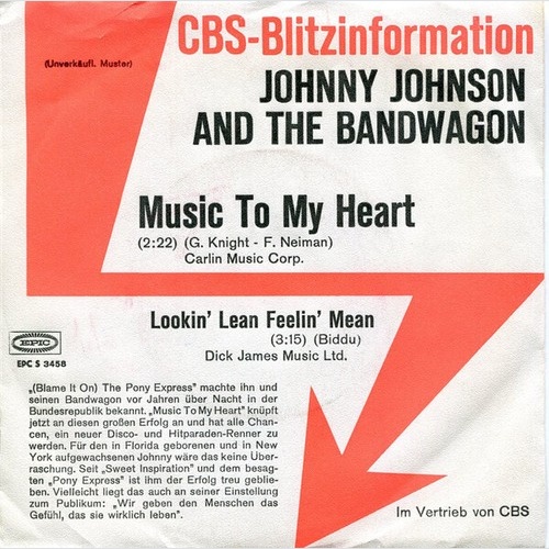 7", Single, Promo Johnny Johnson And The Bandwagon - Music To My Heart