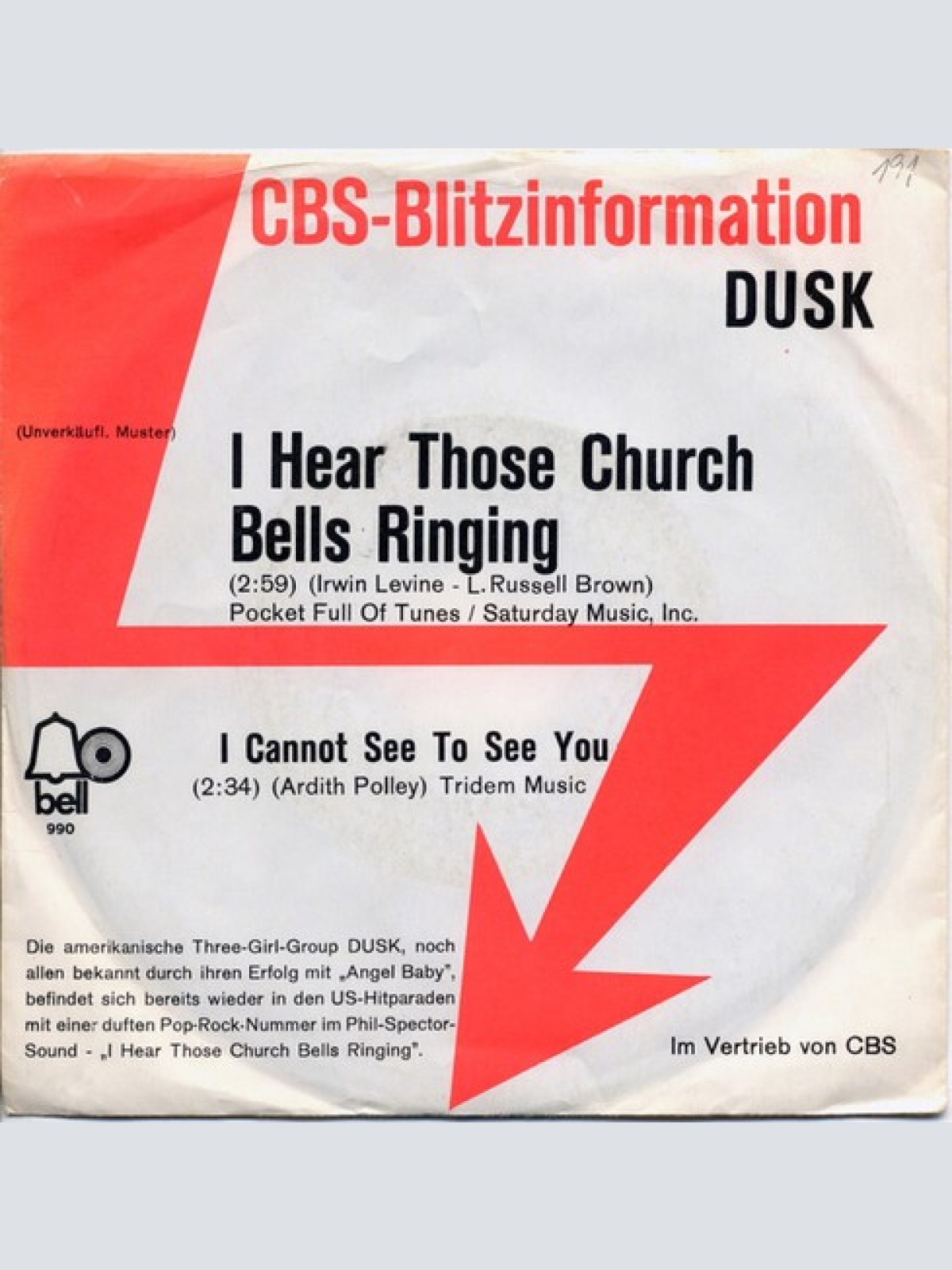 7", Single, Promo Dusk (10) - I Hear Those Church Bells Ringing / I Cannot Se...