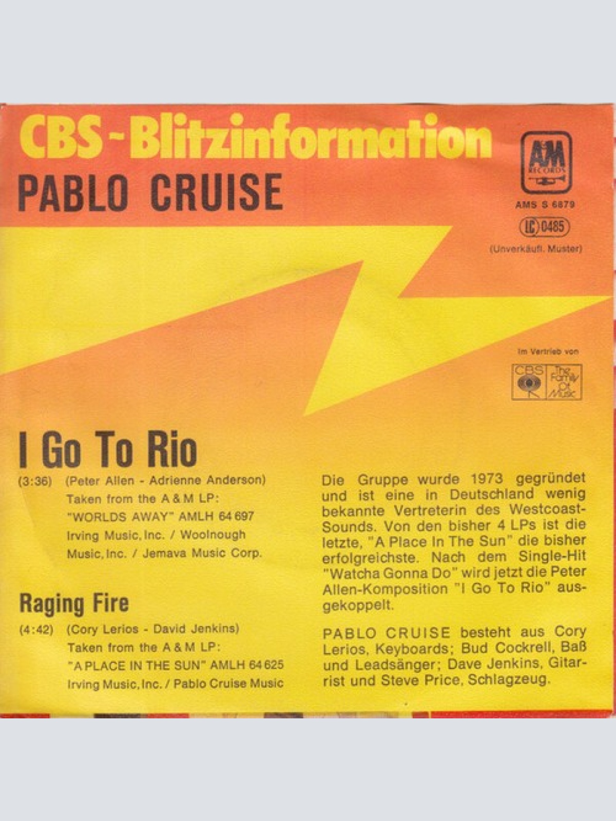 7", Single, Promo Pablo Cruise - I Go To Rio