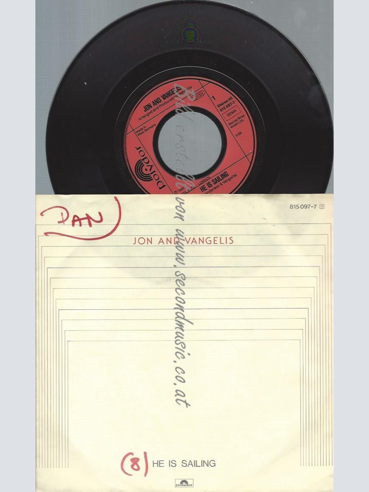 7"   Jon And Vangelis  He Is Sailing