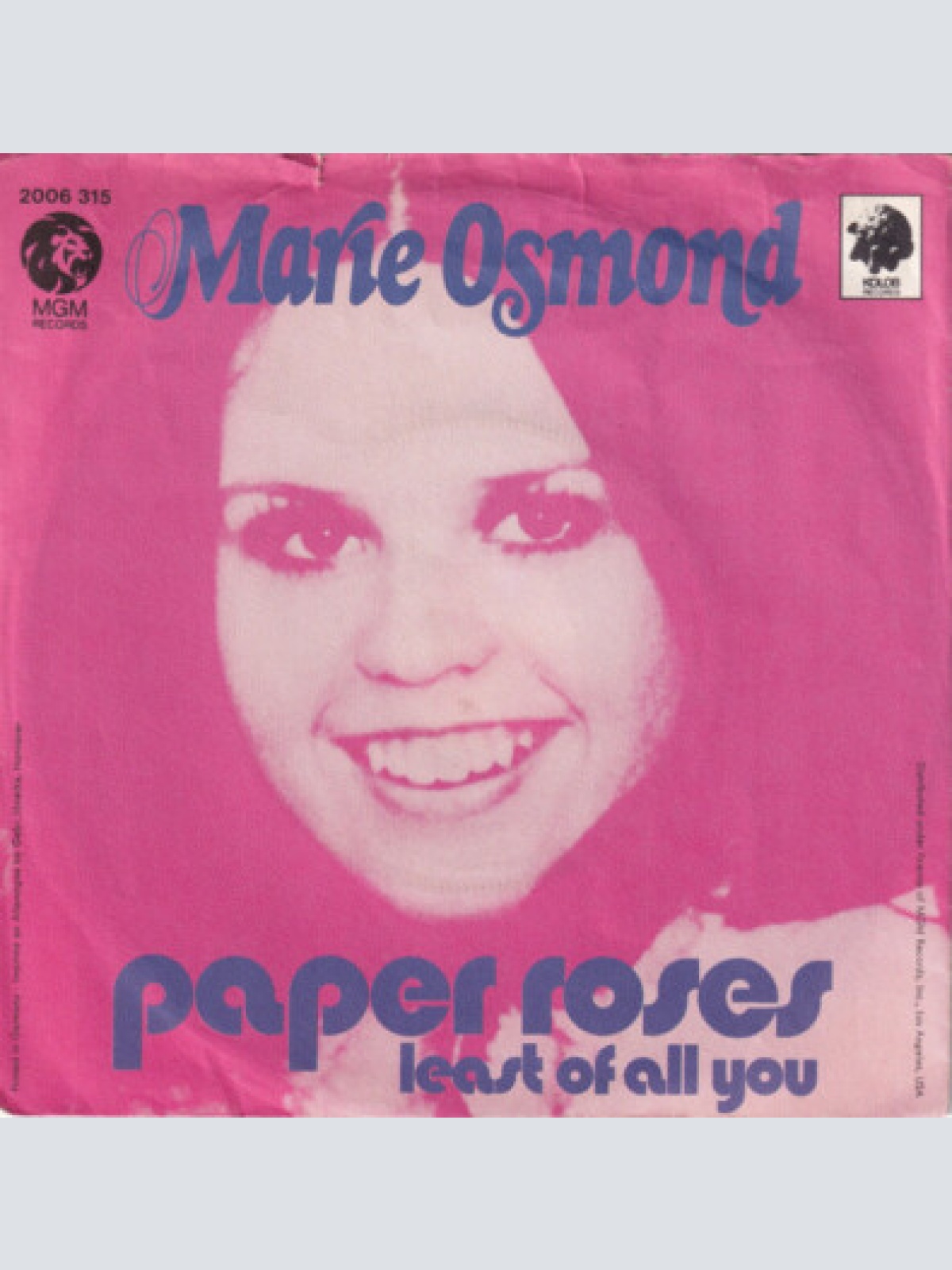 7", Single Marie Osmond - Paper Roses