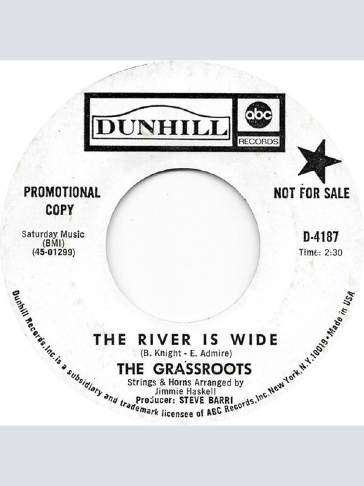 7", Single, Promo The Grassroots* - The River Is Wide
