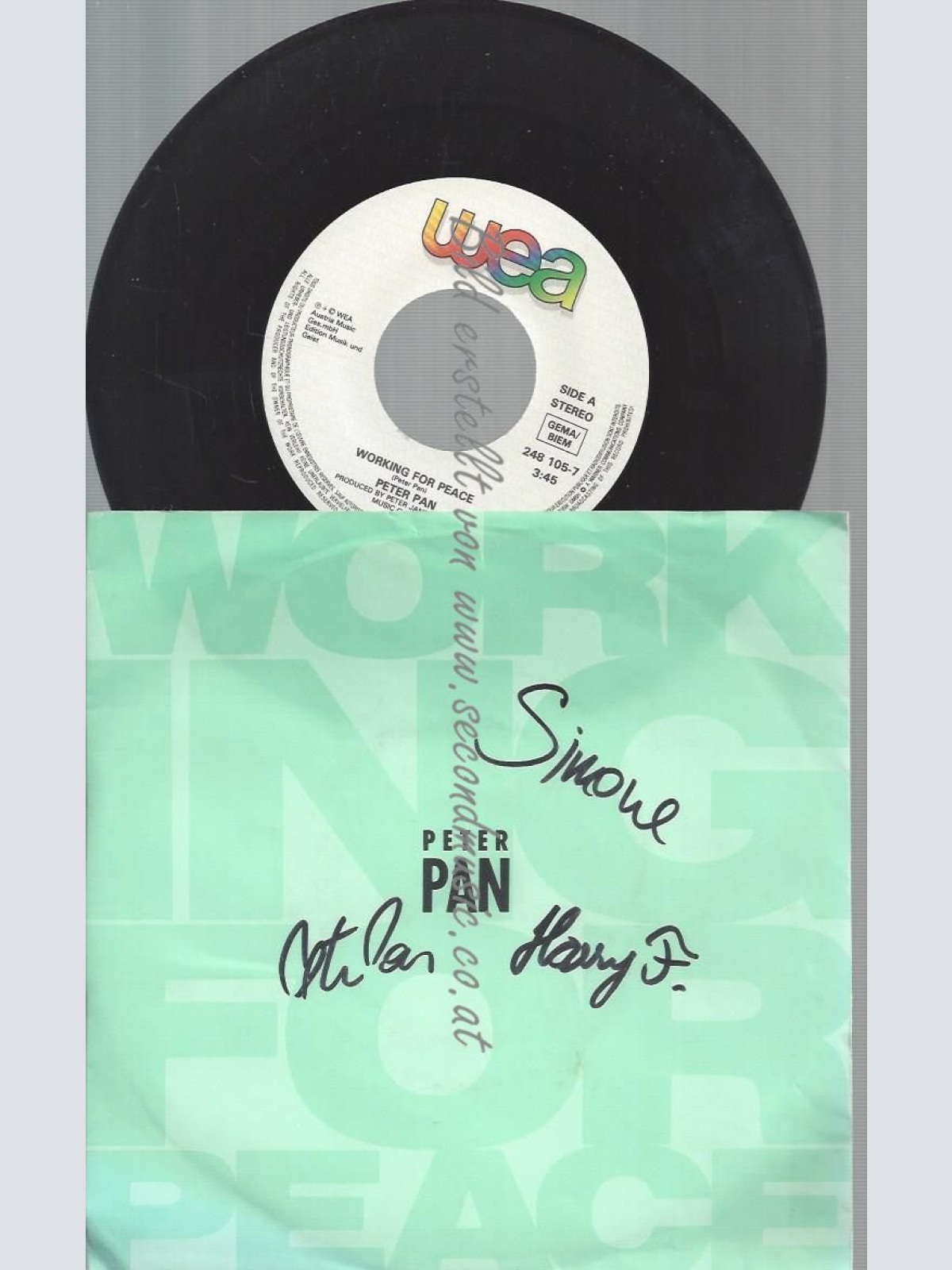 7" PETER PAN WORKING FOR PEACE // SIGNED