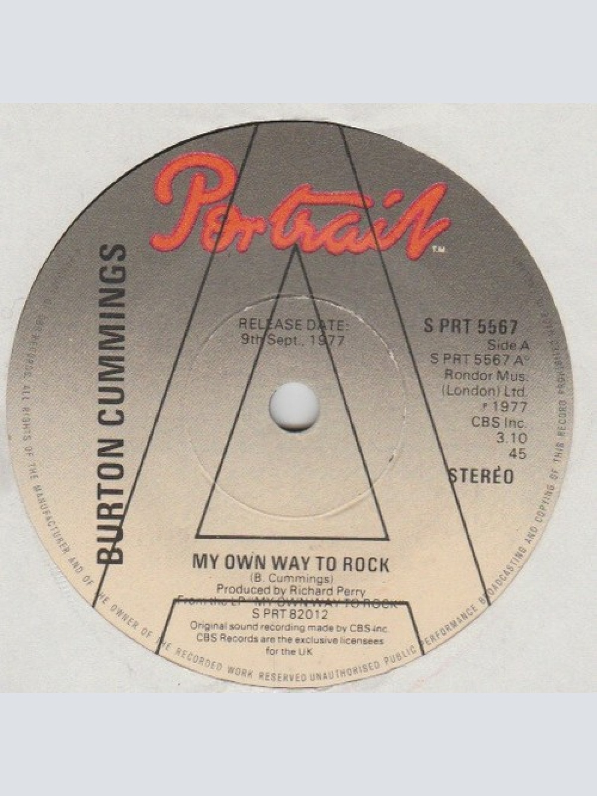 7", Single, Promo Burton Cummings - My Own Way To Rock