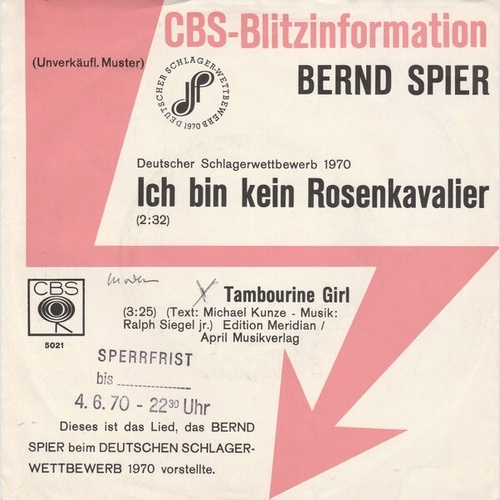 7", Single, Promo Bernd Spier - Ich Bin Kein Rosenkavalier