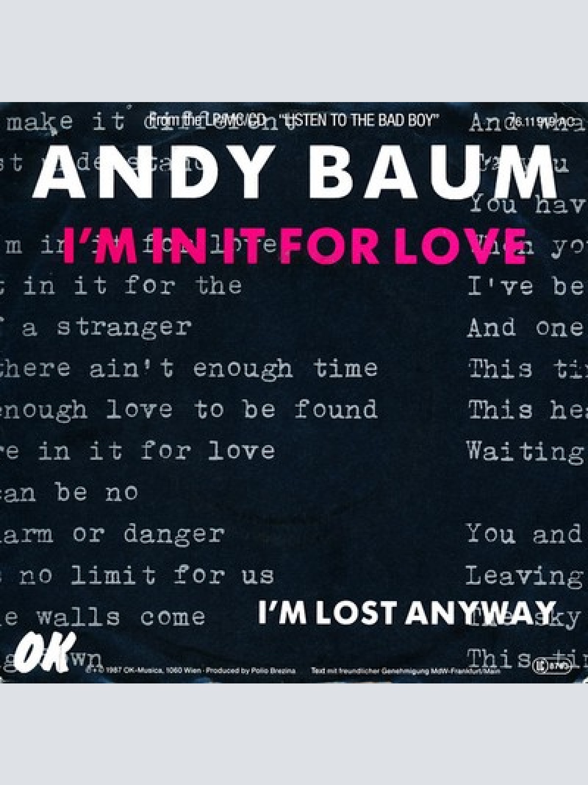 7", Single Andy Baum - I'm In It For Love