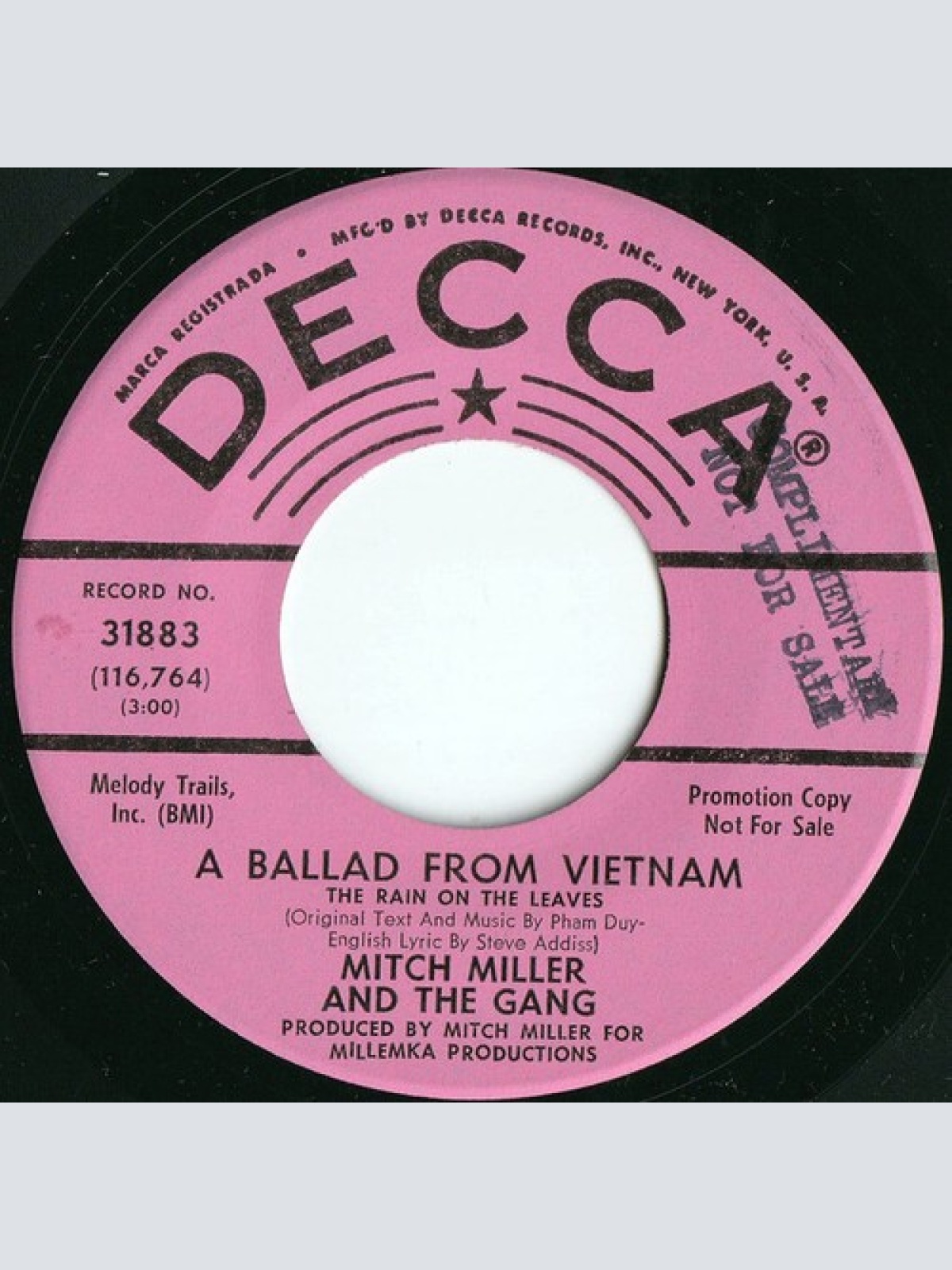 7", Single, Promo Mitch Miller And The Gang - A Ballad From Vietnam