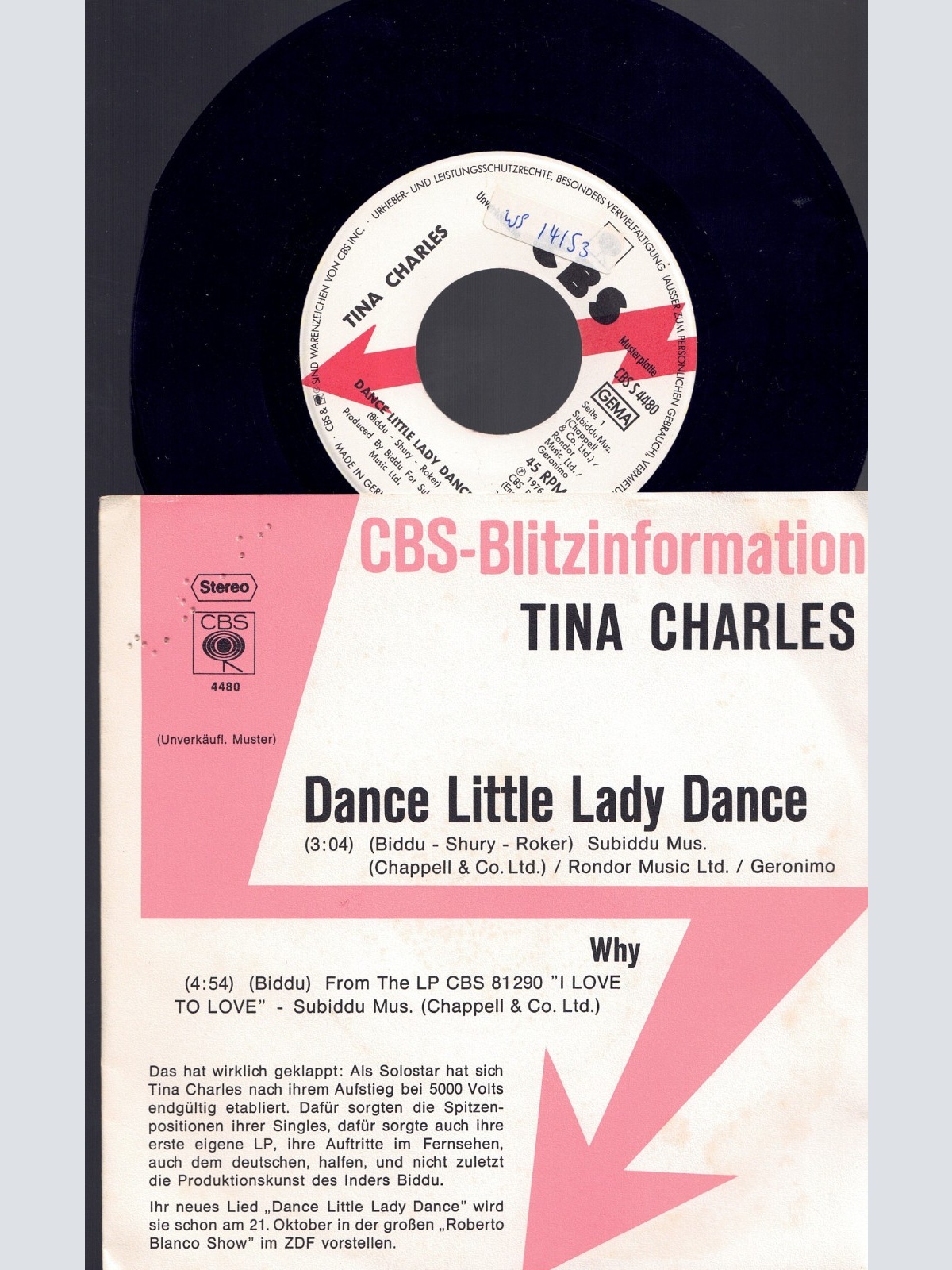 7", Tina Charles Dance Little Lady Dance /&/ Promo