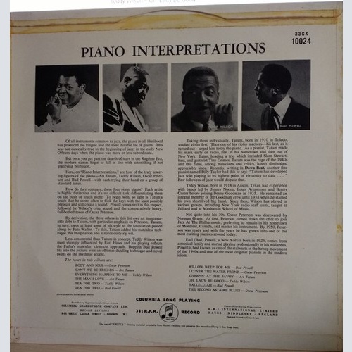 LP, Mono Oscar Peterson, Art Tatum, Teddy Wilson, Bud Powell - Piano Interpre...