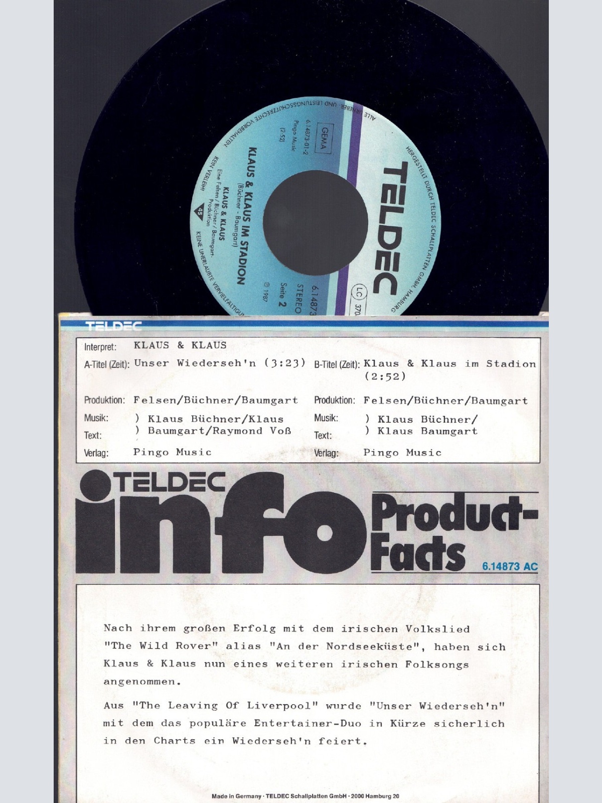 7", Klaus & Klaus  Unser Wiederseh'n / Teldec Info