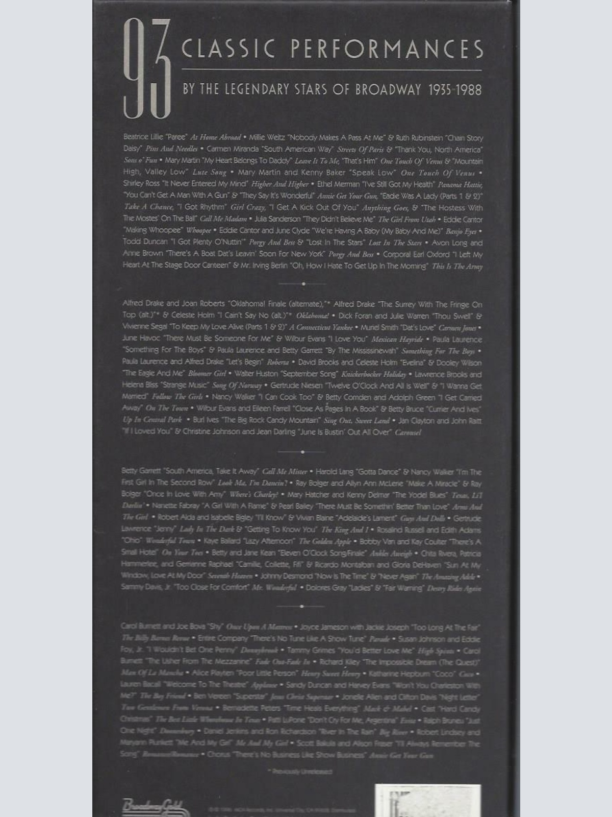 CD--Box -- Front Row Center The Broadway Gold Box 1935-1988