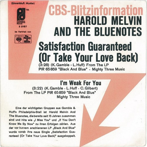 7", Single, Promo Harold Melvin And The Bluenotes* - Satisfaction Guaranteed ...