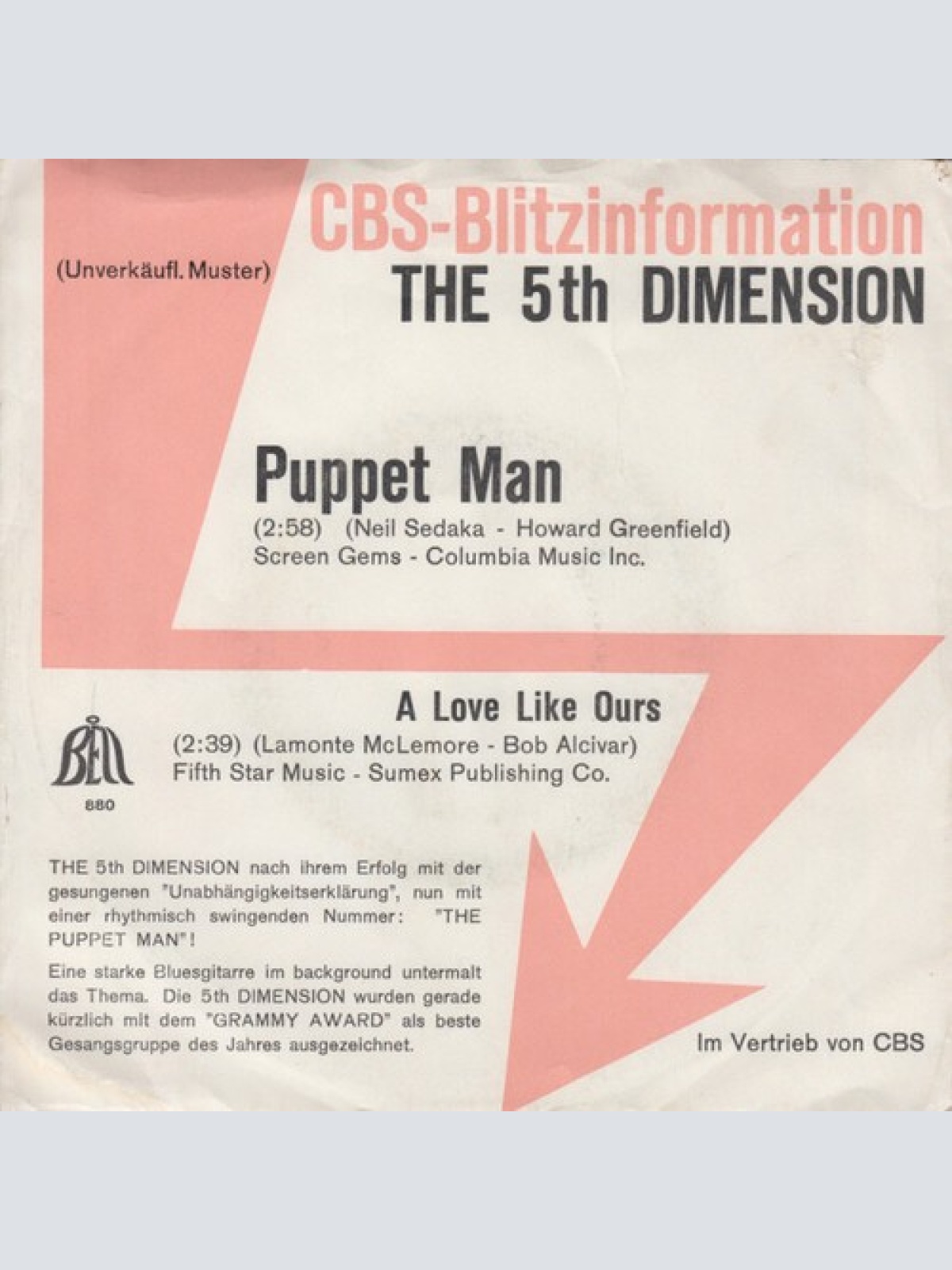 7", Single, Promo The Fifth Dimension - Puppet Man