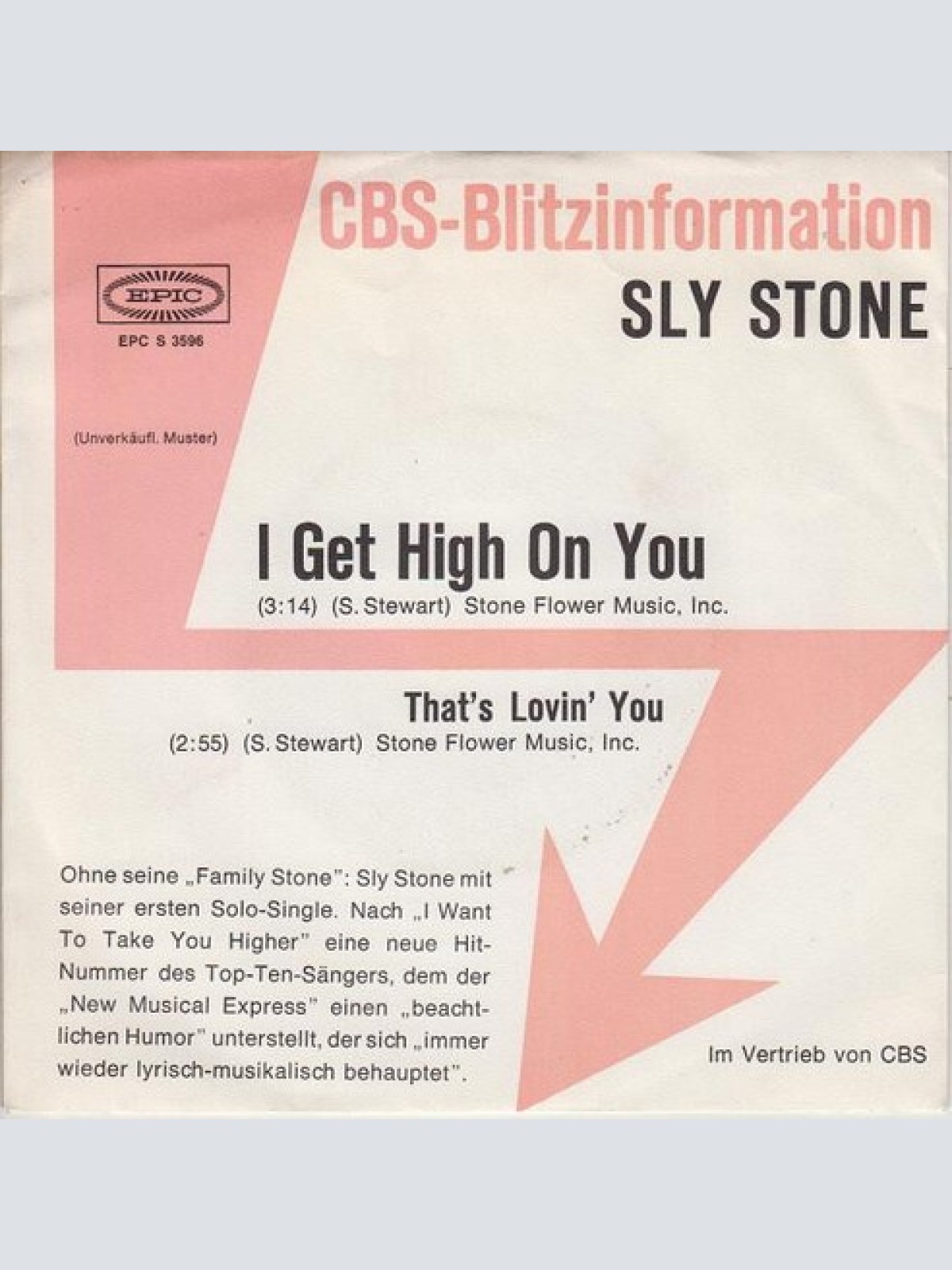 7", Single, Promo Sly Stone - I Get High On You