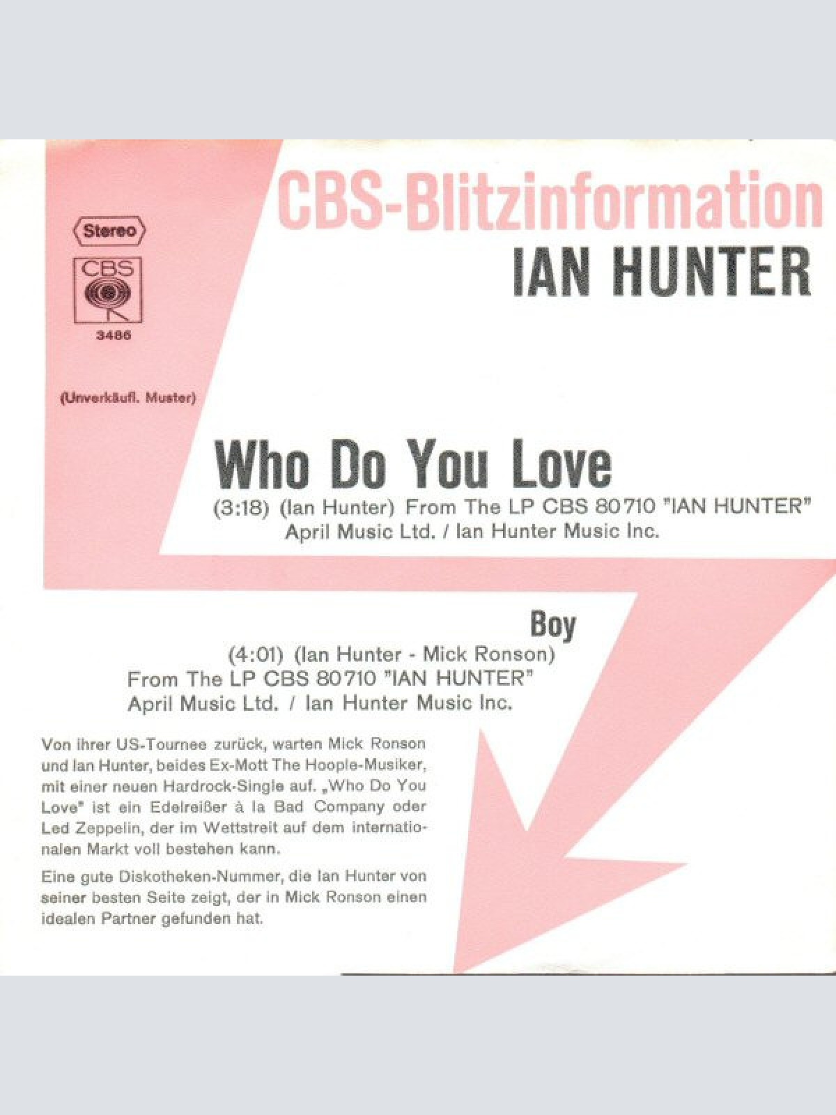 7", Single, Promo Ian Hunter - Who Do You Love