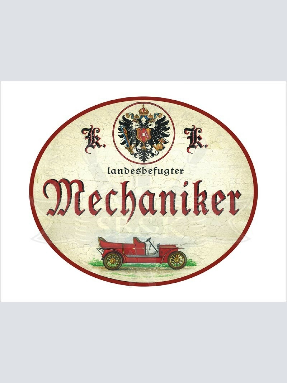 KuK Nostalgie Holzschild - Landesbefugter Mechaniker (Roter Rand) - Auto TH