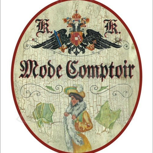 KuK Nostalgie Holzschild - Mode Comptoir - Elegante Frau TH