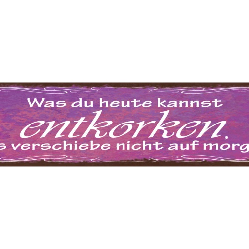 Schild Was Du Heute Kannst Entkorken Verschiebe Nicht Auf Morgen Alkohol 46 x 10