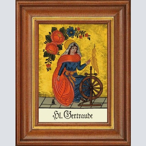 Hinterglasbild - heilige gertraude - patronatsbild taufe namenspatron 12,7x16