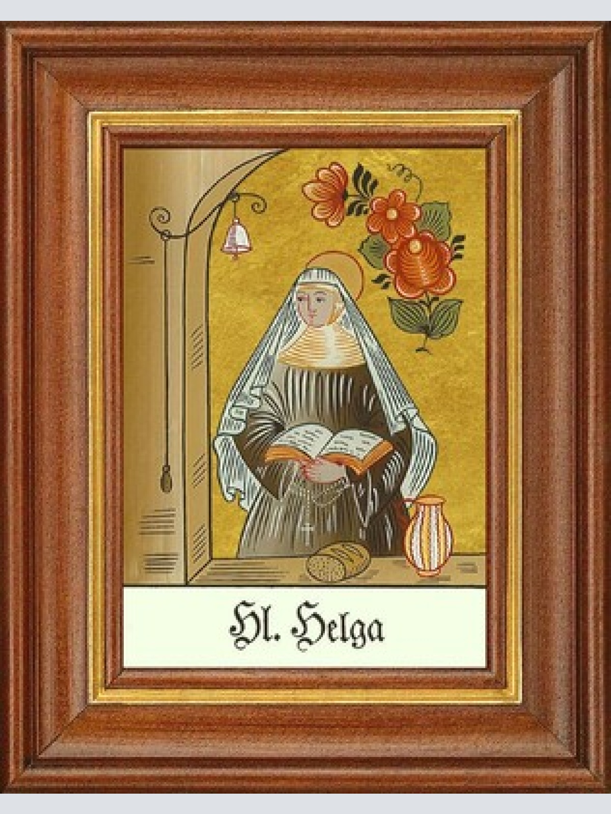 Hinterglasbild - heilige helga - patronatsbild taufe namenspatron 12,7x16