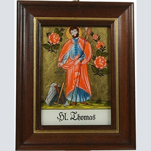 Hinterglaswerkstätten - Hinterglasbild/Patronatsbild Hl. Thomas mit braun