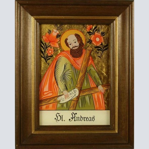 Hinterglaswerkstätten - Hl. Andreas, Wandbild, Rahmen, Handbemalt, 12,5 x 16