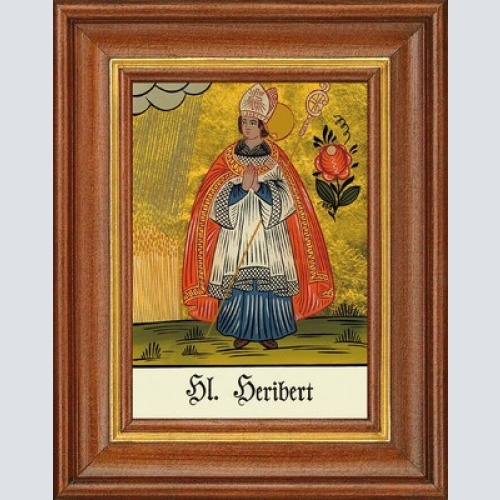 Hinterglasbild - heiliger heribert - patronatsbild taufe namenspatron 12,7x16